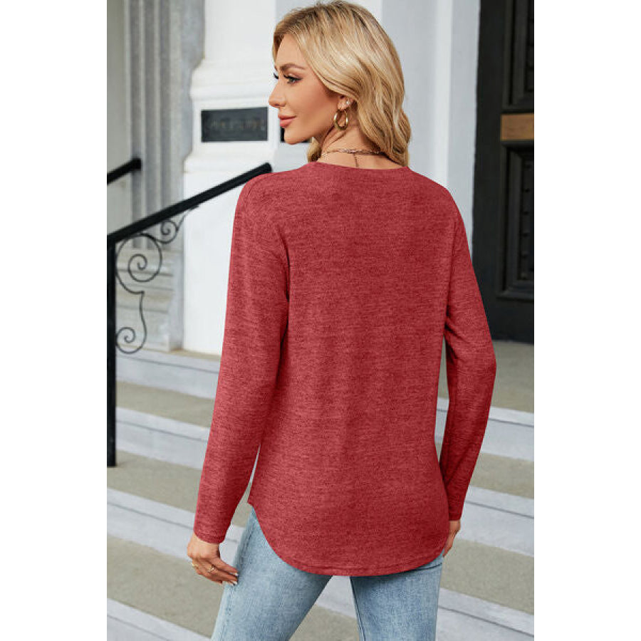 Decorative Button Round Neck T - Shirt Apparel and Accessories