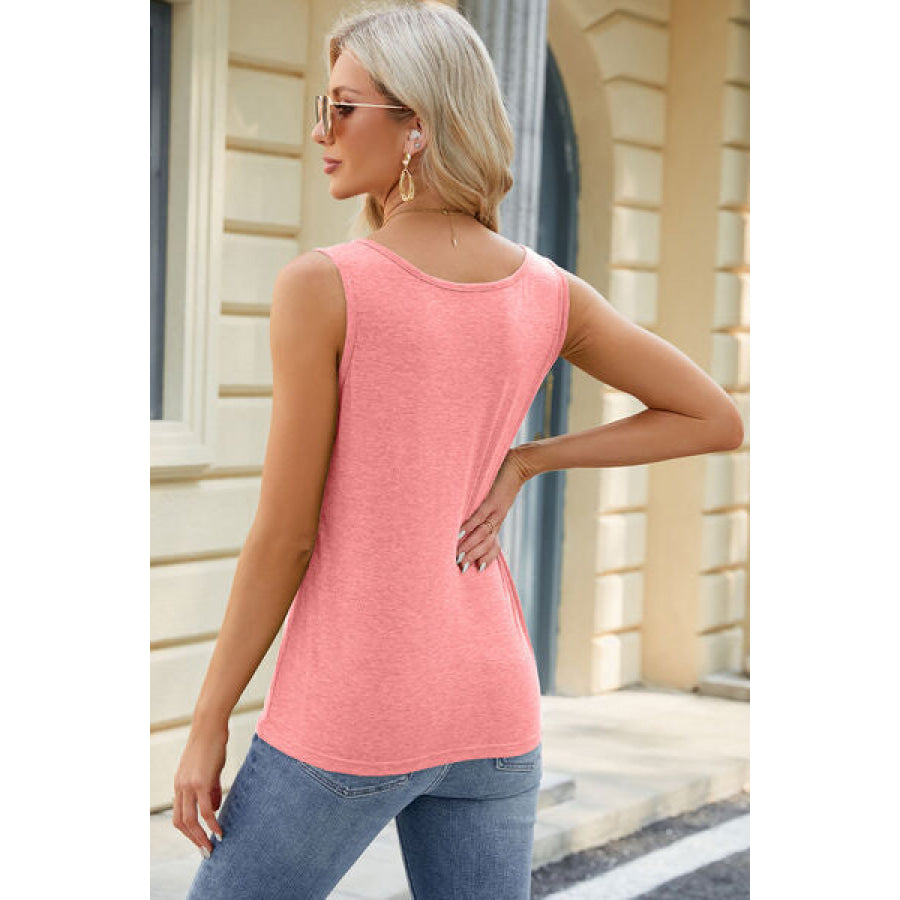 Decorative Button Round Neck Tank Apparel and Accessories