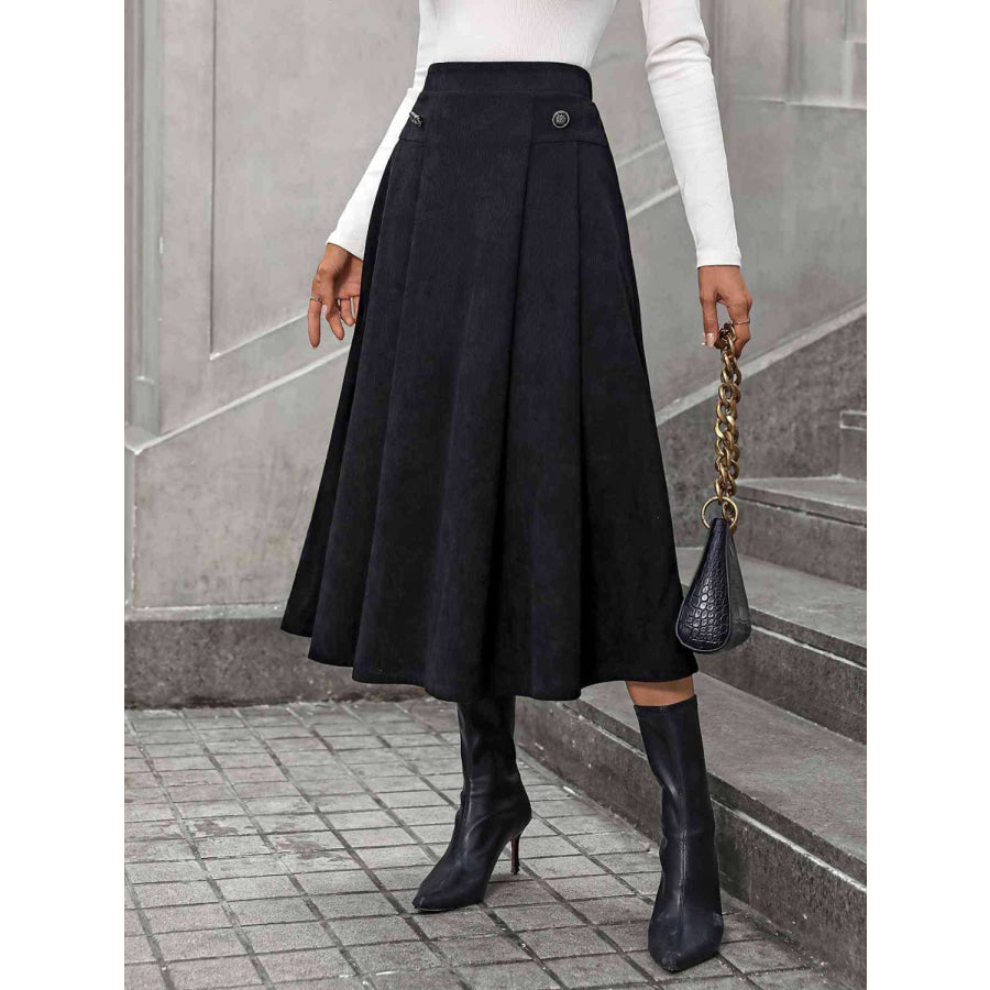 Decorative Button Ruched Midi Skirt Apparel and Accessories