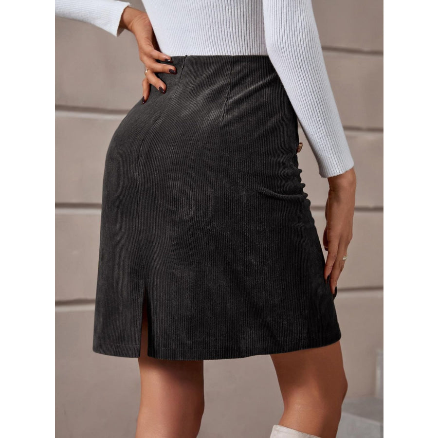 Decorative Button Slit Mini Skirt Apparel and Accessories