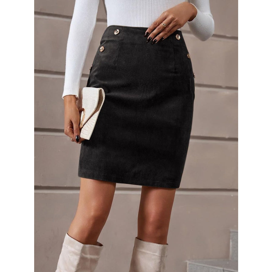 Decorative Button Slit Mini Skirt Apparel and Accessories