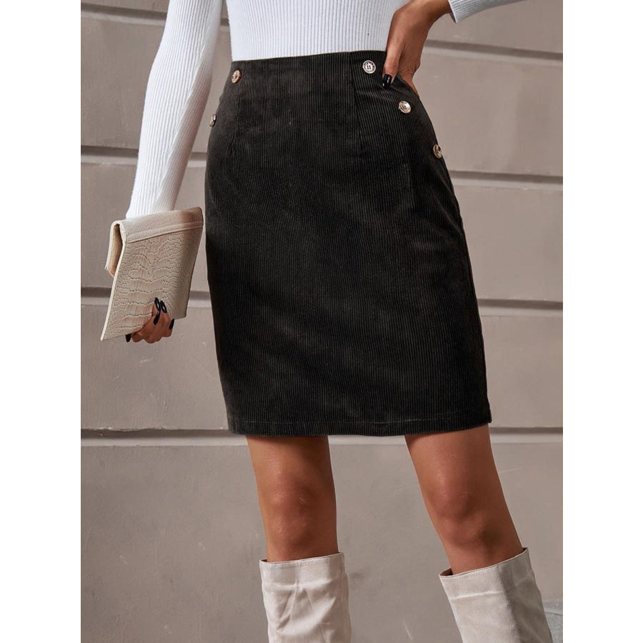 Decorative Button Slit Mini Skirt Apparel and Accessories