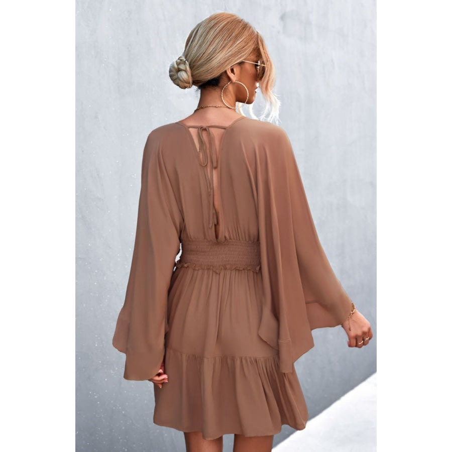 Decorative Button Smocked Waist Surplice Dress