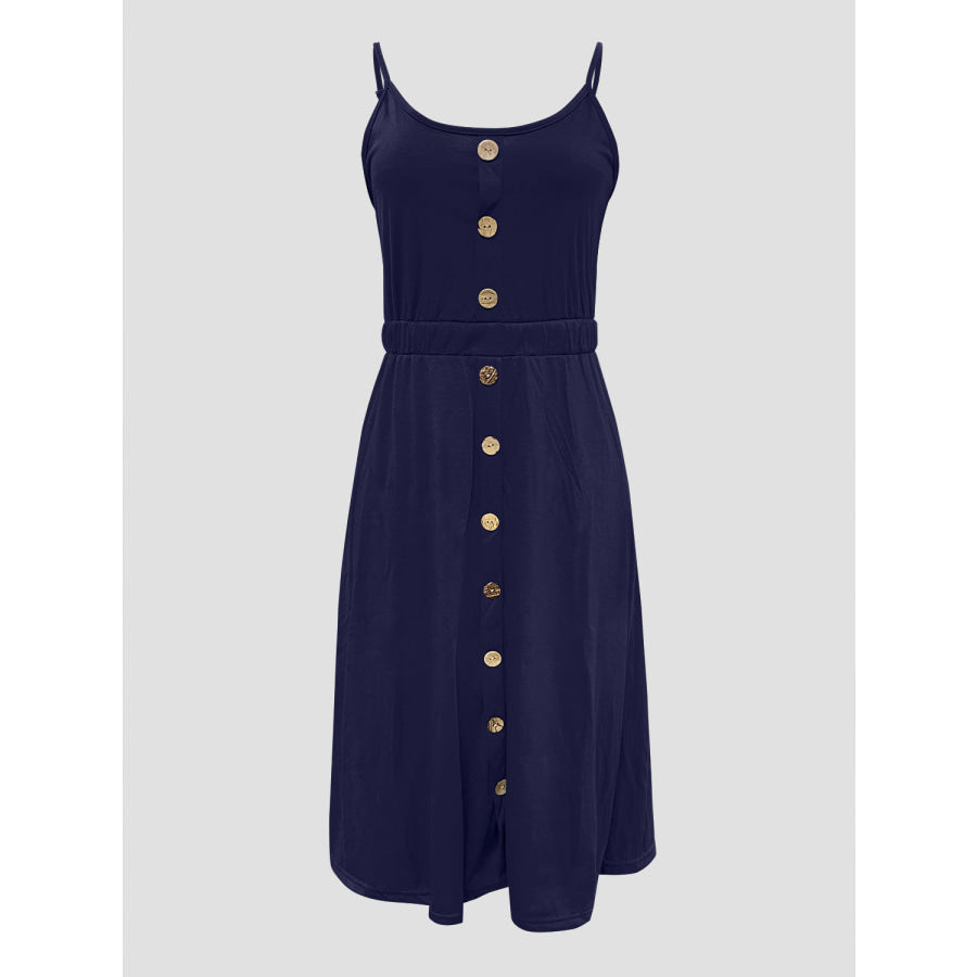 Decorative Button Spaghetti Strap Dress Apparel and Accessories