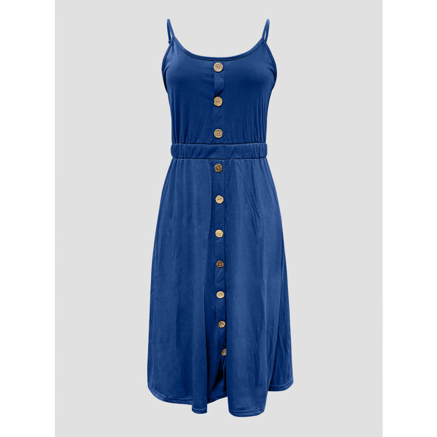 Decorative Button Spaghetti Strap Dress Ultra marine / S Apparel and Accessories