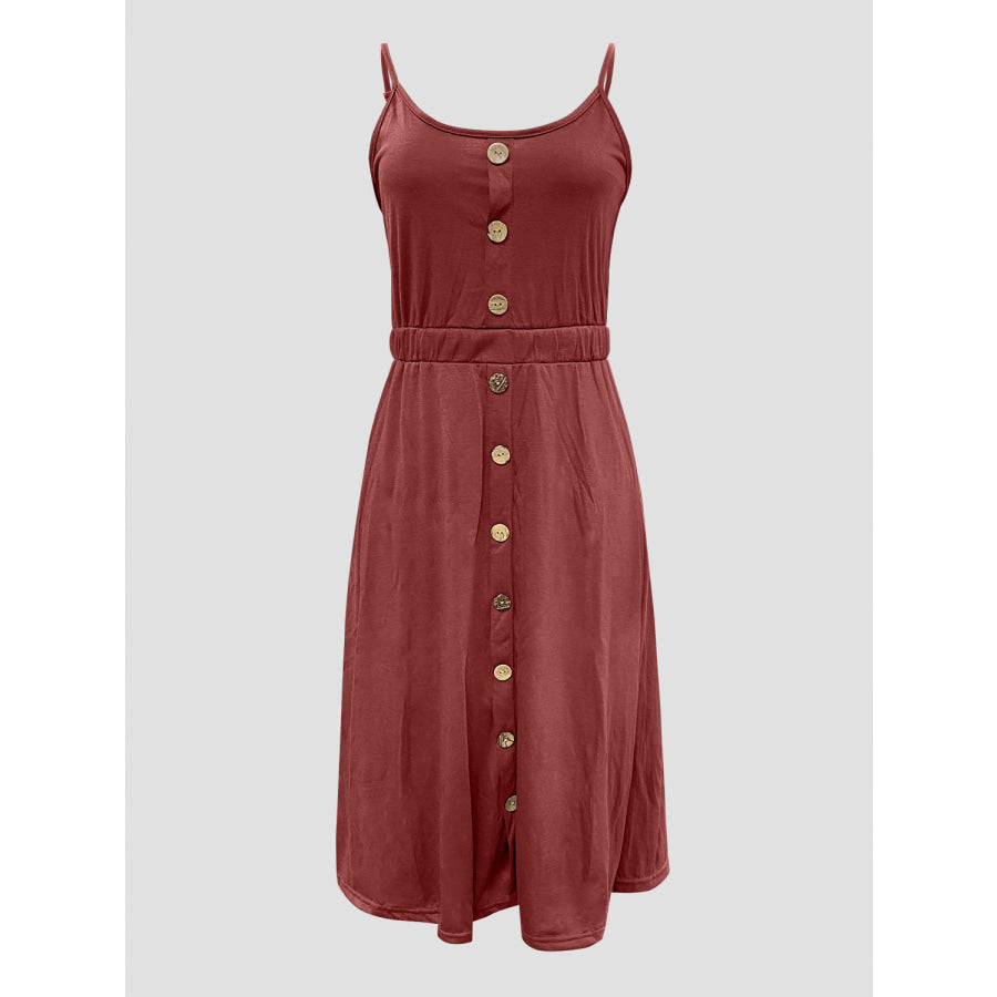 Decorative Button Spaghetti Strap Dress Apparel and Accessories