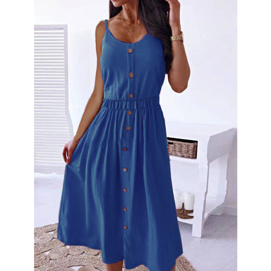 Decorative Button Spaghetti Strap Dress Ultra marine / S Apparel and Accessories