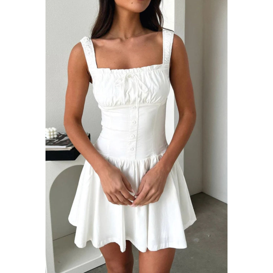 Decorative Button Square Neck Cami Dress Apparel and Accessories