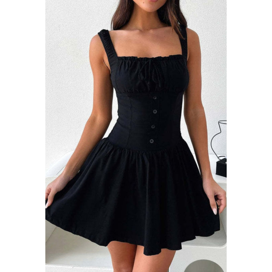 Decorative Button Square Neck Cami Dress Apparel and Accessories