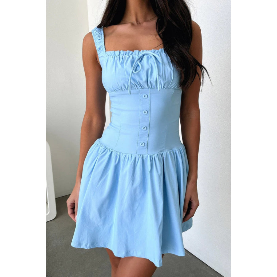 Decorative Button Square Neck Cami Dress Sky Blue / S Apparel and Accessories