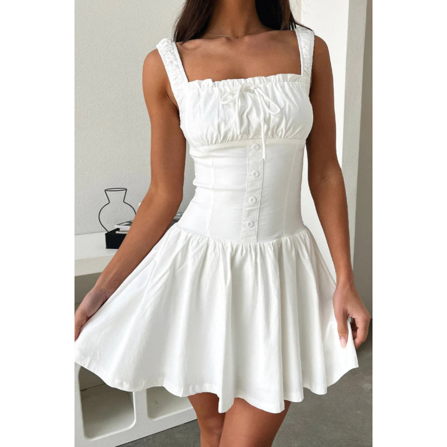 Decorative Button Square Neck Cami Dress White / S Apparel and Accessories