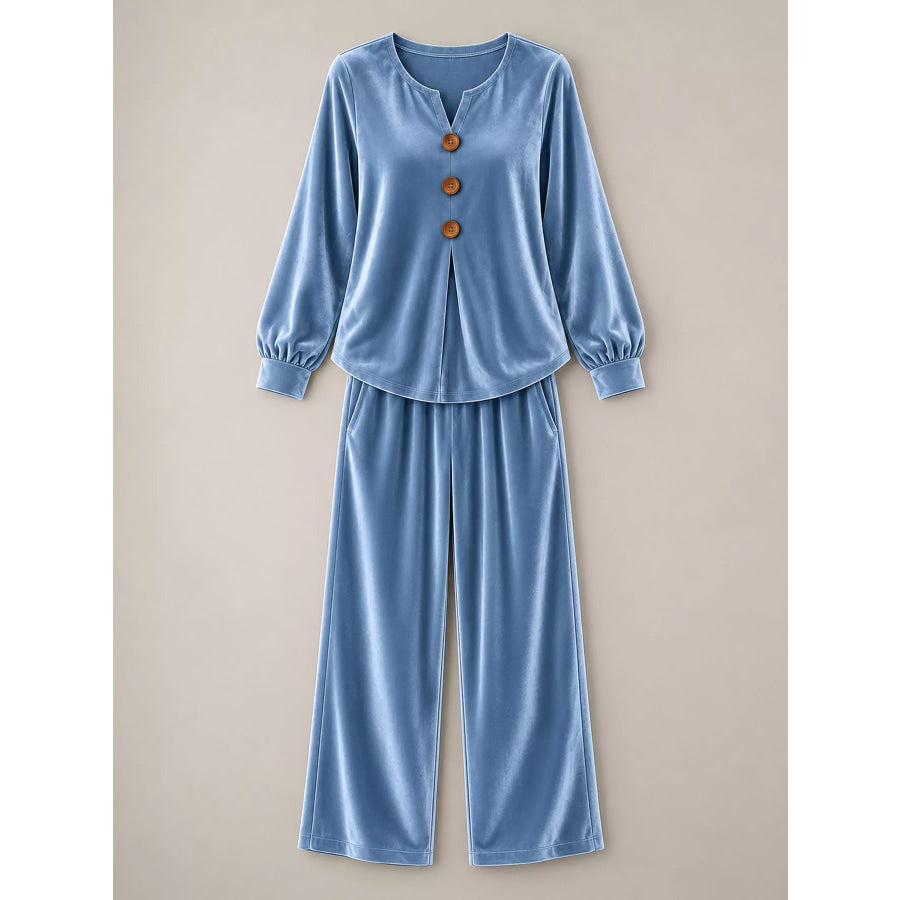 Decorative Button Top and Pants Set Apparel Accessories