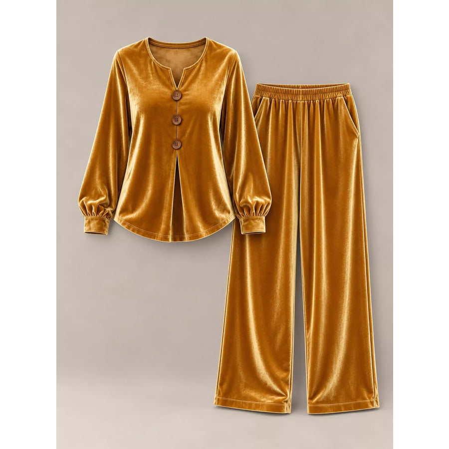 Decorative Button Top and Pants Set Apparel Accessories