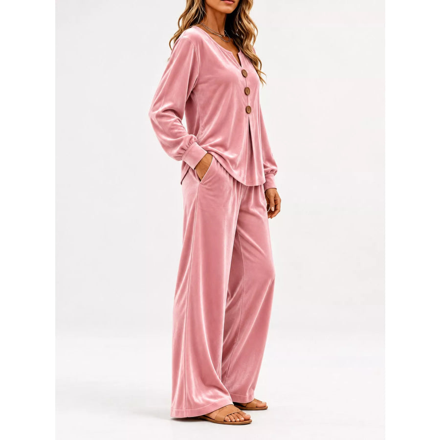 Decorative Button Top and Pants Set Apparel Accessories