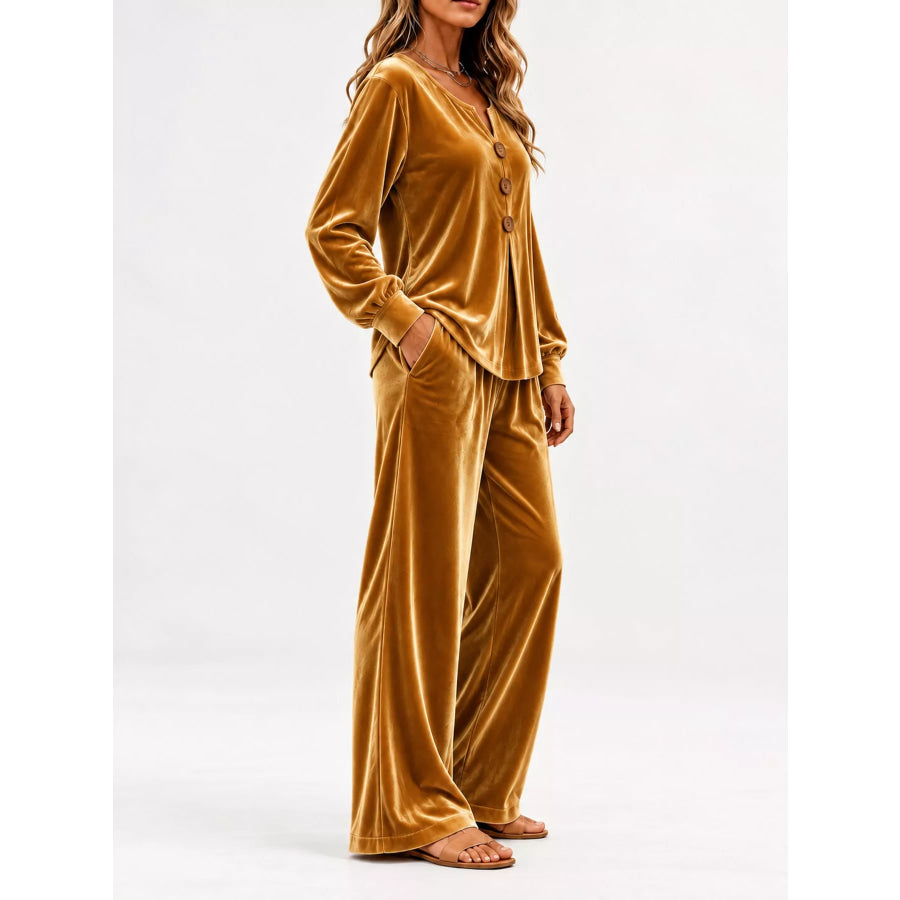 Decorative Button Top and Pants Set Apparel Accessories