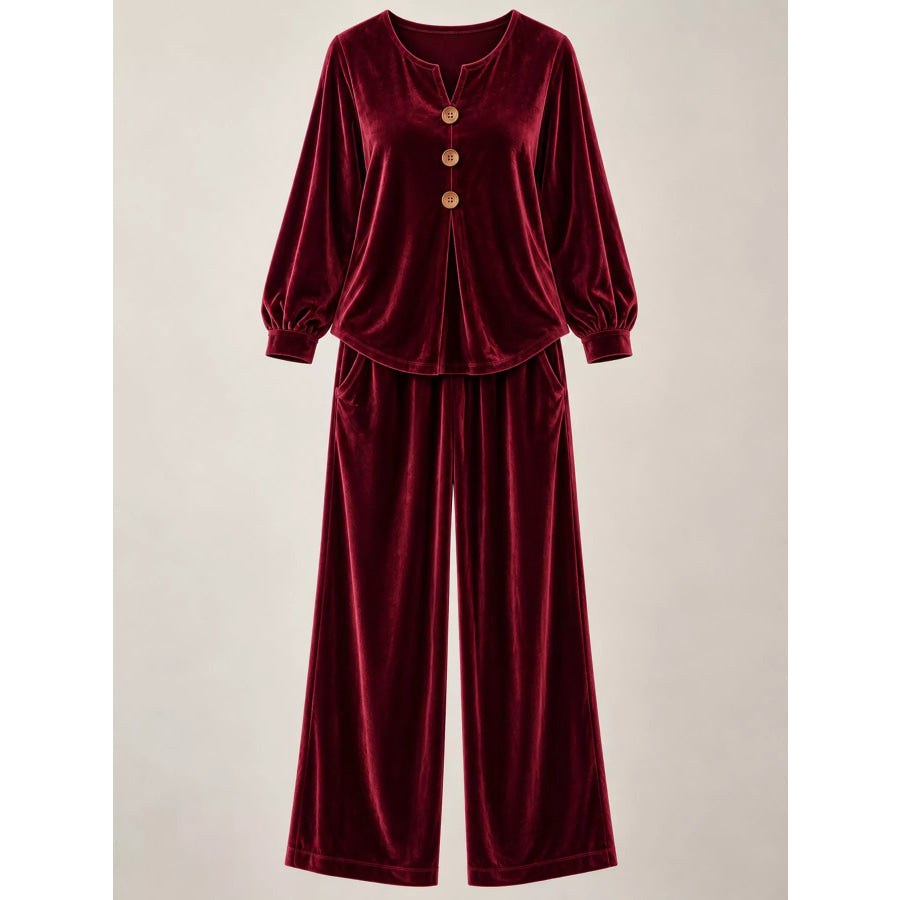 Decorative Button Top and Pants Set Apparel Accessories