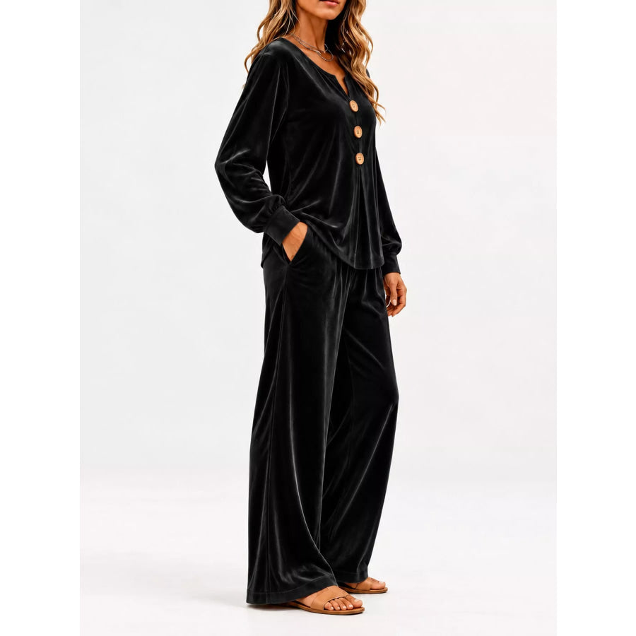 Decorative Button Top and Pants Set Apparel Accessories