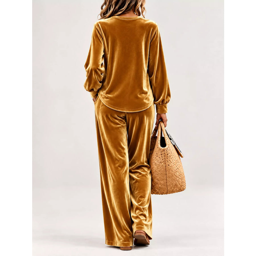Decorative Button Top and Pants Set Apparel Accessories