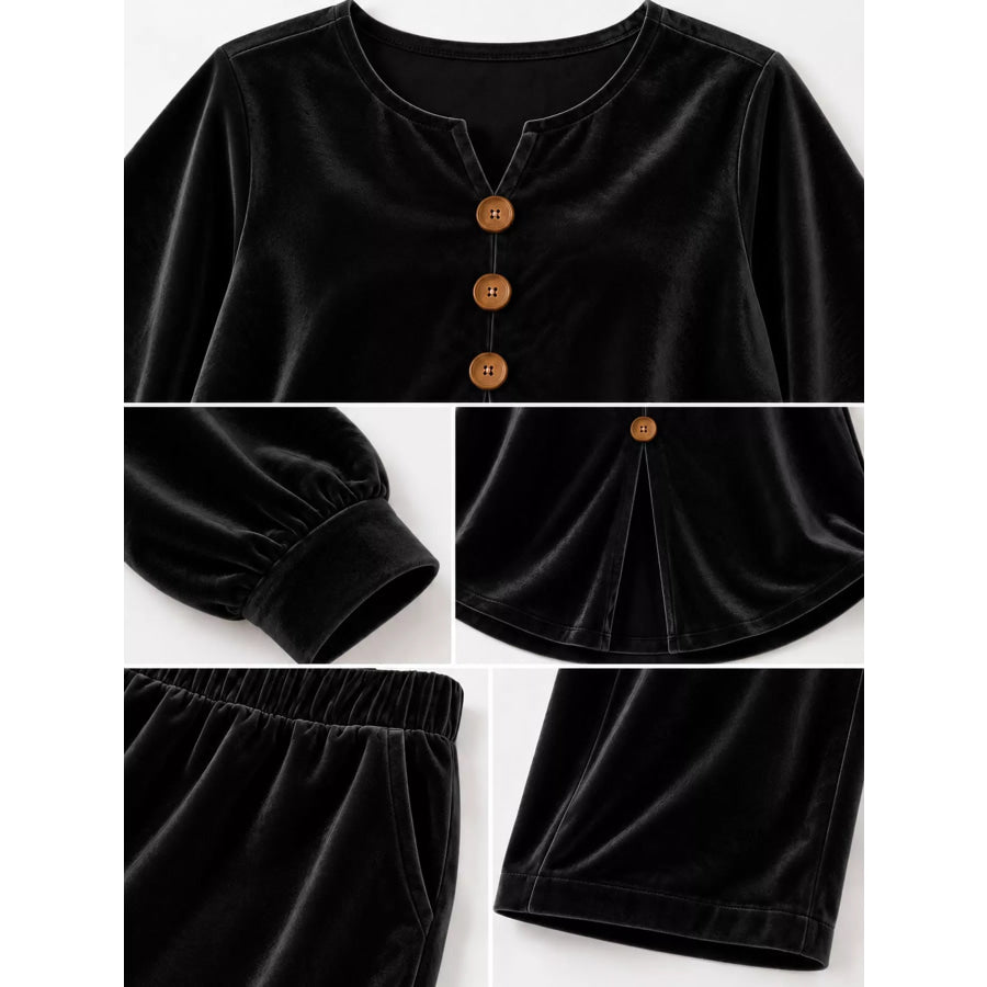 Decorative Button Top and Pants Set Apparel Accessories