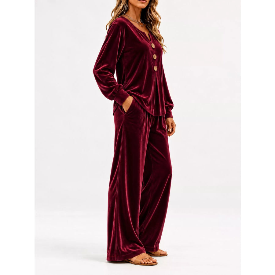 Decorative Button Top and Pants Set Apparel Accessories