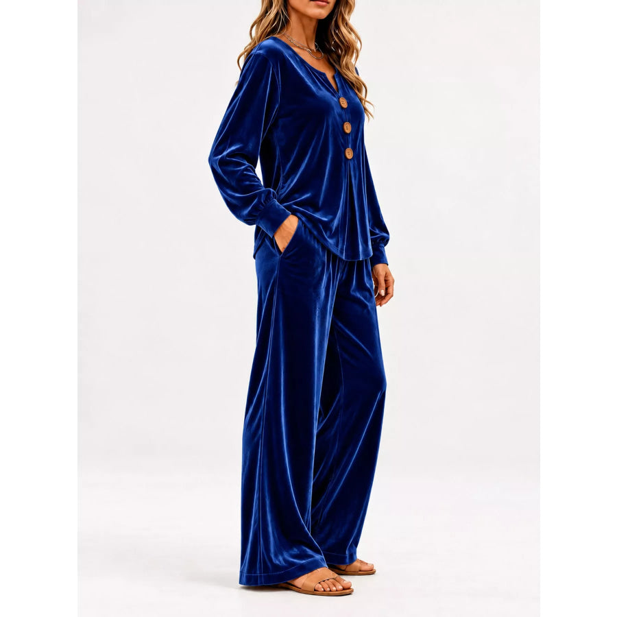 Decorative Button Top and Pants Set Apparel Accessories