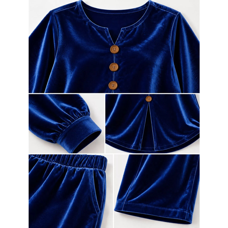 Decorative Button Top and Pants Set Apparel Accessories