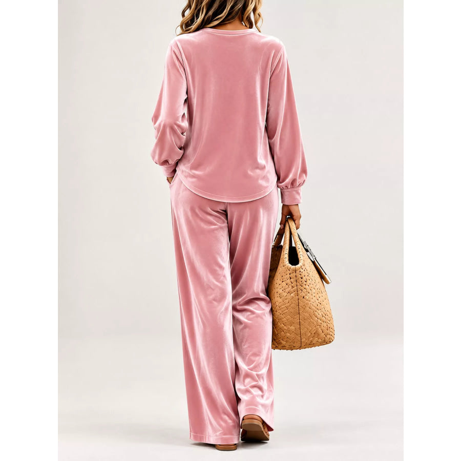 Decorative Button Top and Pants Set Pink / S Apparel Accessories