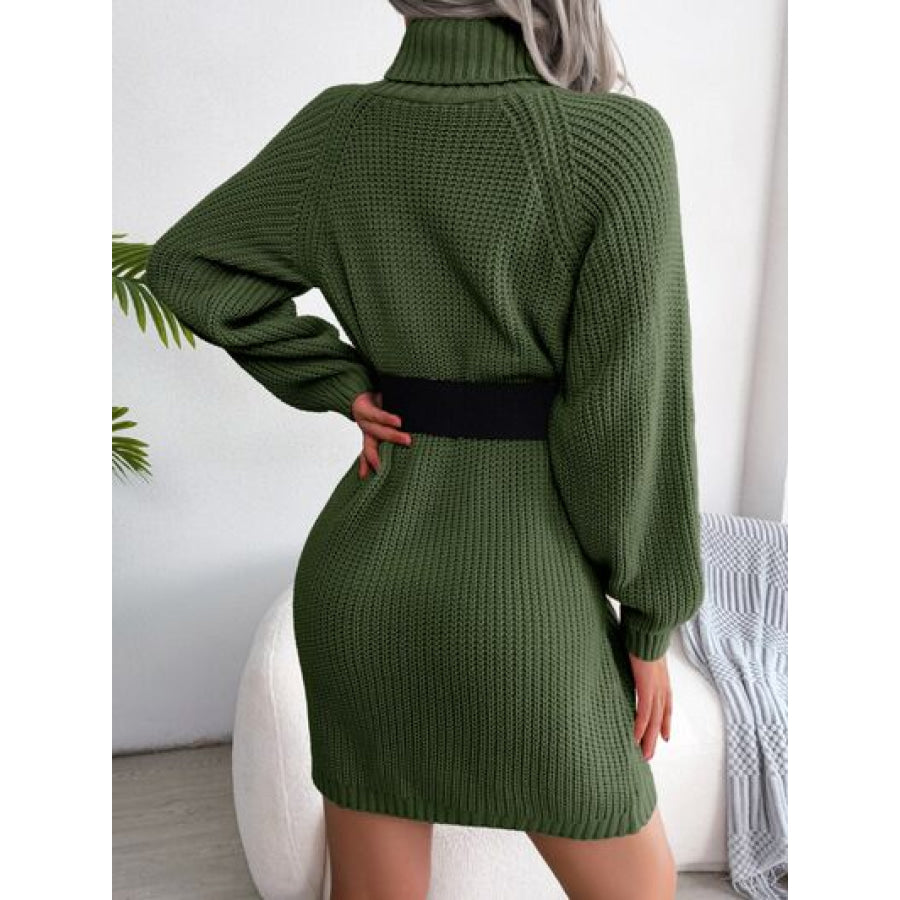 Decorative Button Turtleneck Sweater Dress Apparel and Accessories