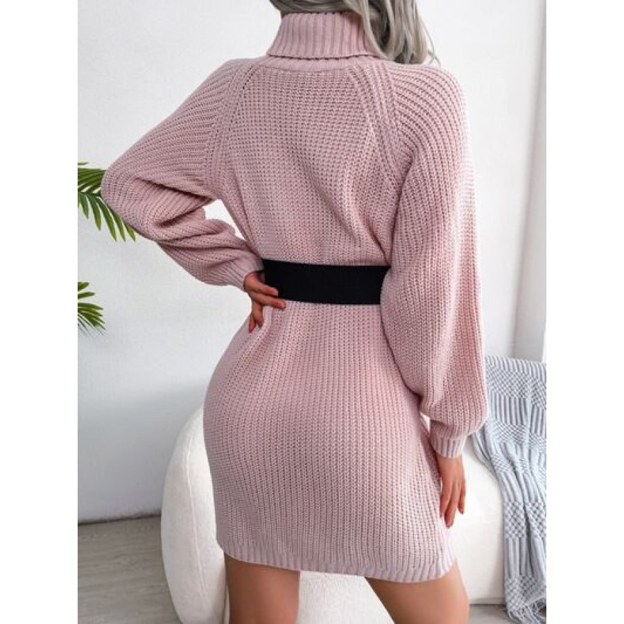 Decorative Button Turtleneck Sweater Dress Apparel and Accessories