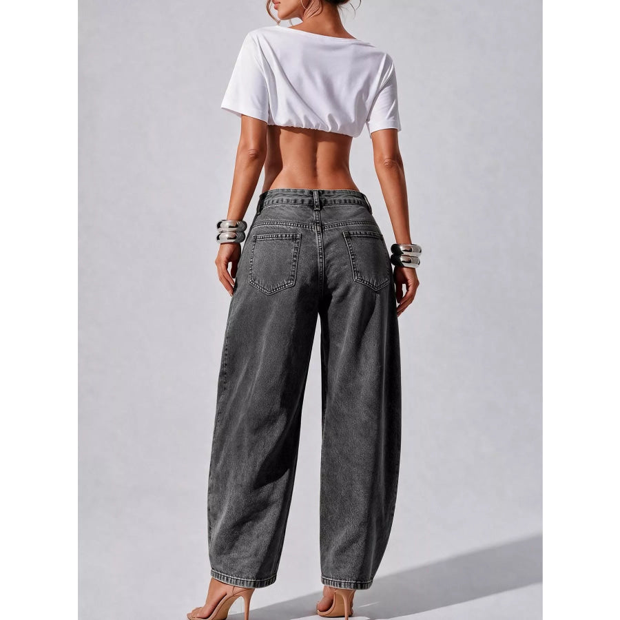 Decorative Button Wide Leg Jeans Apparel and Accessories