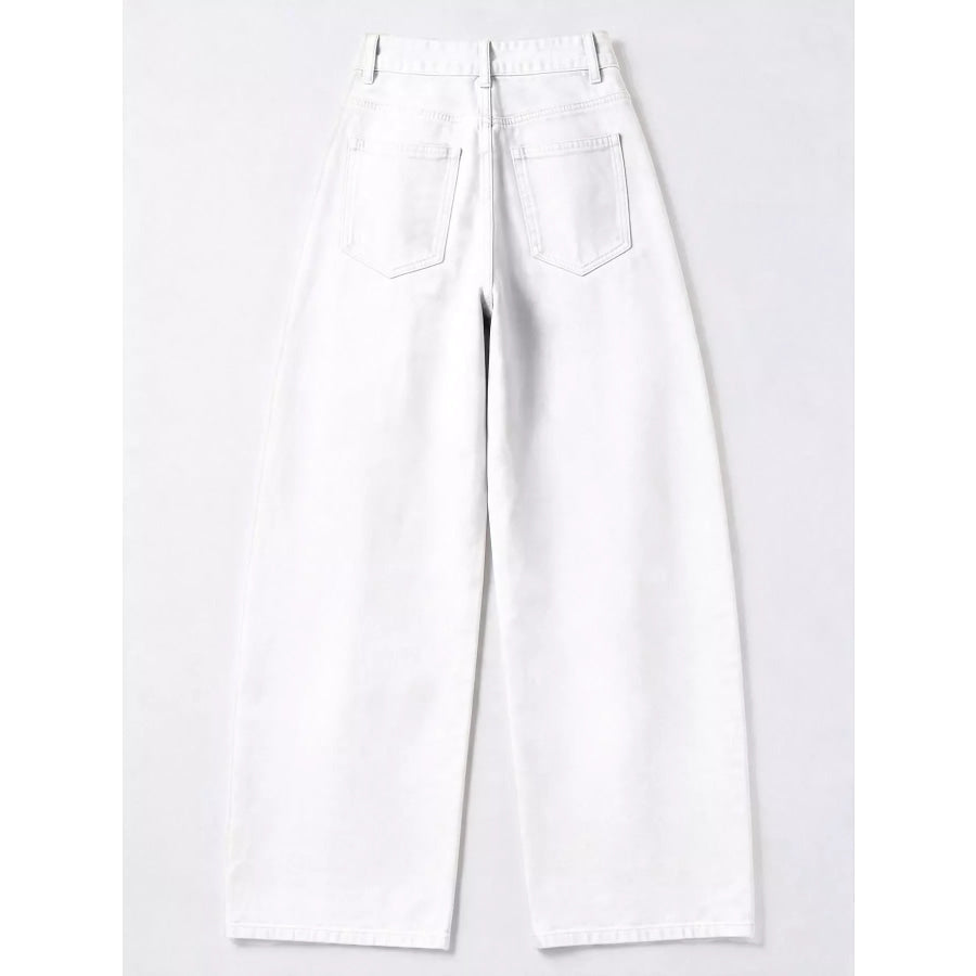 Decorative Button Wide Leg Jeans Apparel and Accessories