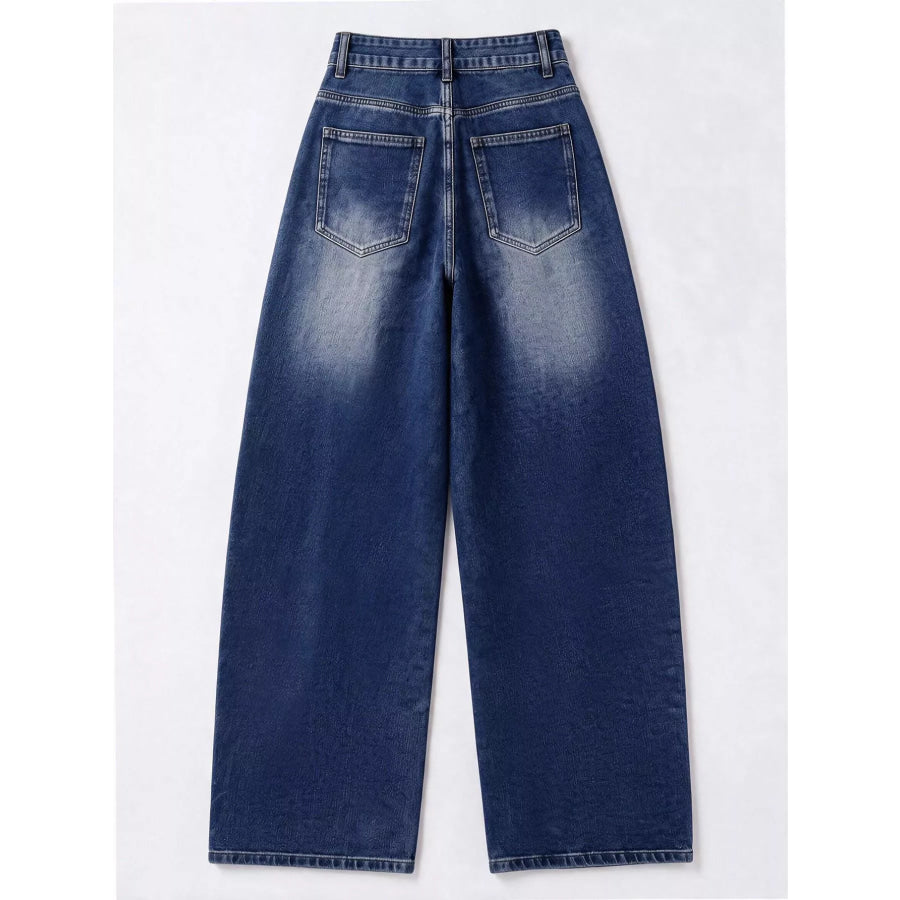 Decorative Button Wide Leg Jeans Apparel and Accessories