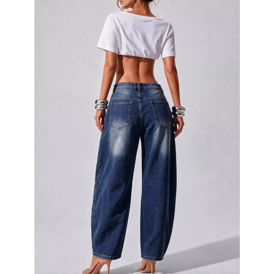 Decorative Button Wide Leg Jeans Apparel and Accessories
