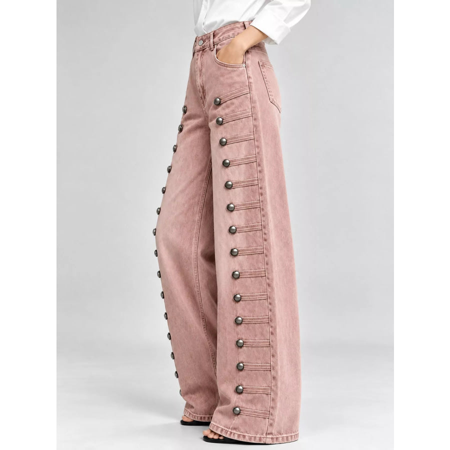 Decorative Button Wide-Leg Jeans Apparel and Accessories
