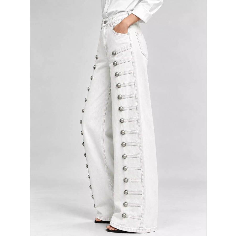 Decorative Button Wide-Leg Jeans Apparel and Accessories
