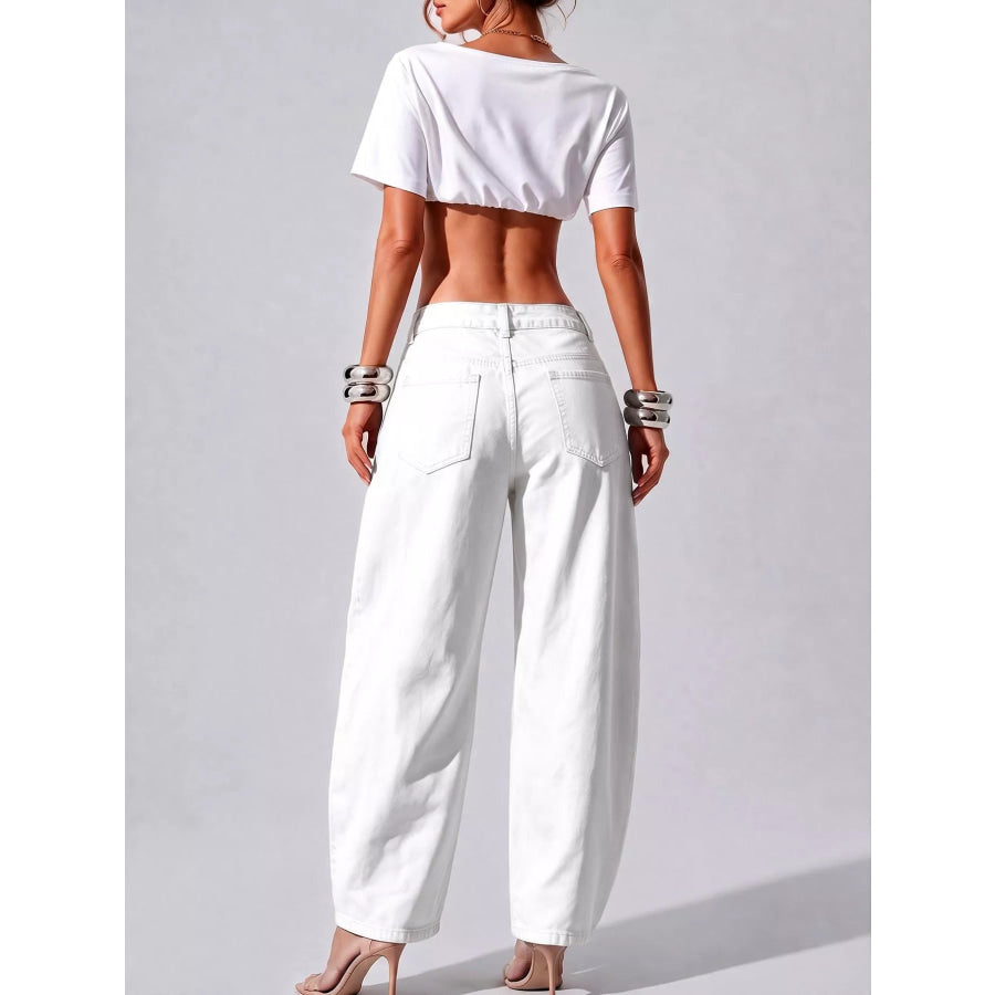 Decorative Button Wide Leg Jeans Apparel and Accessories