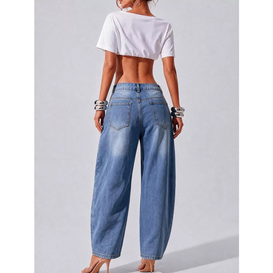 Decorative Button Wide Leg Jeans Apparel and Accessories