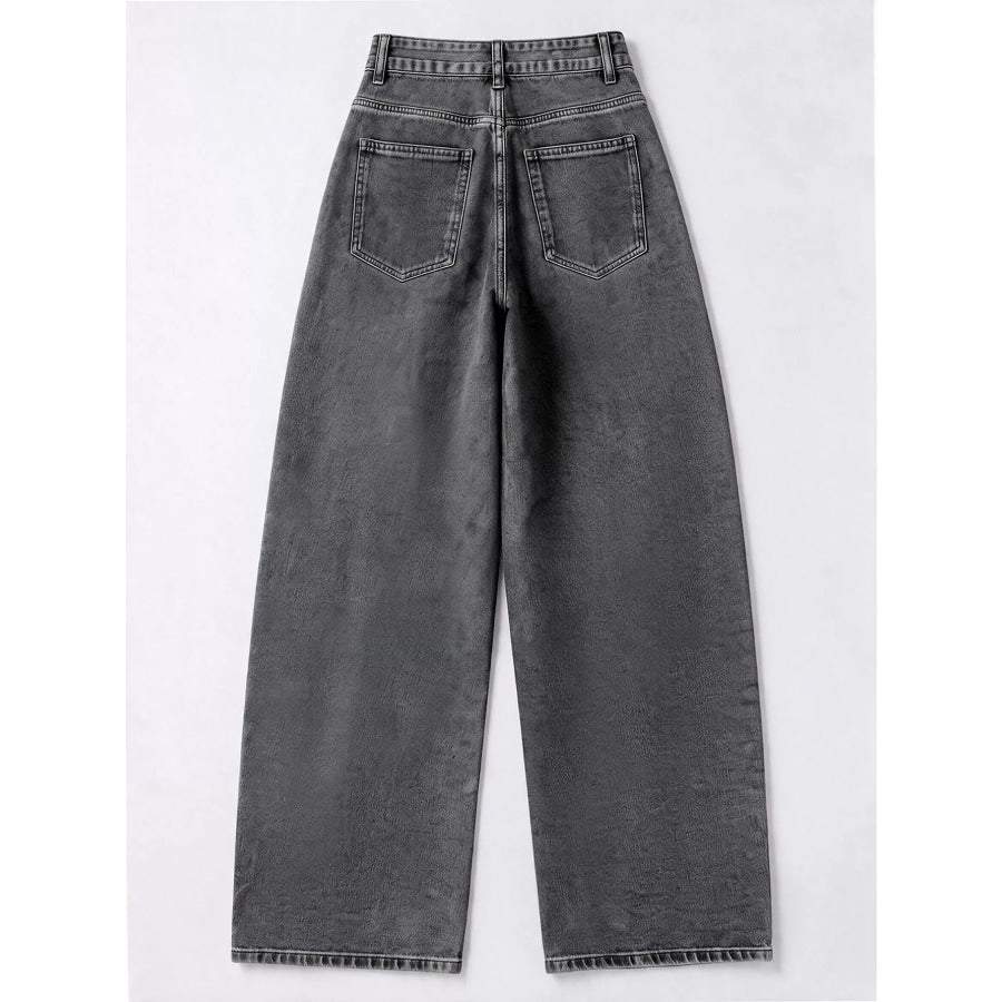 Decorative Button Wide Leg Jeans Apparel and Accessories