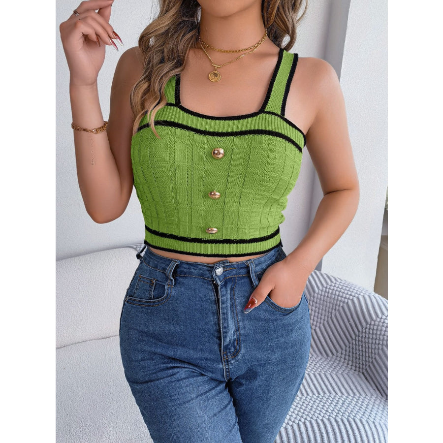 Decorative Button Wide Strap Knit Cami Apparel and Accessories