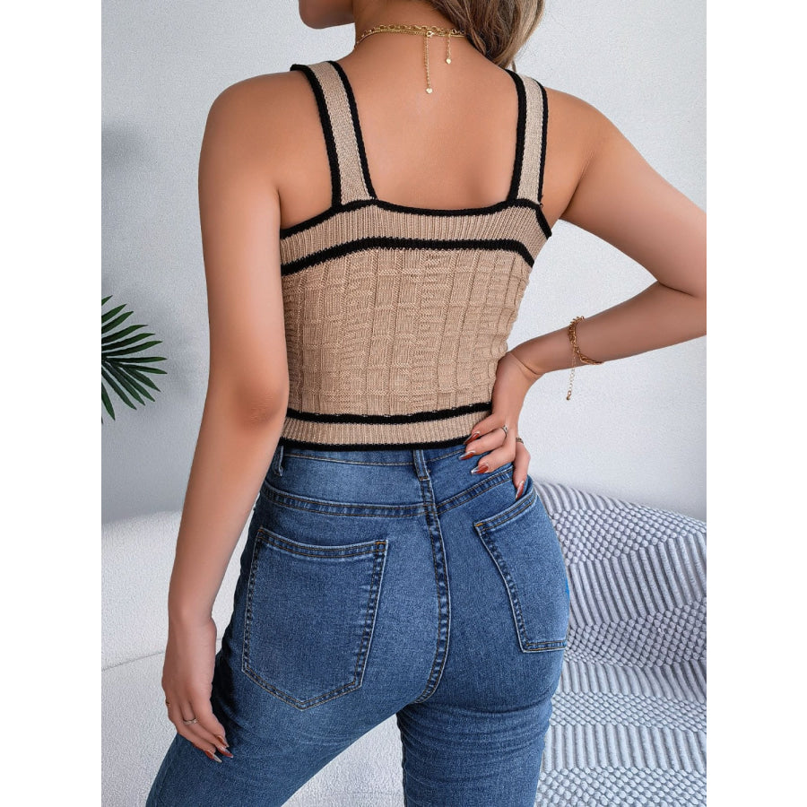 Decorative Button Wide Strap Knit Cami Apparel and Accessories