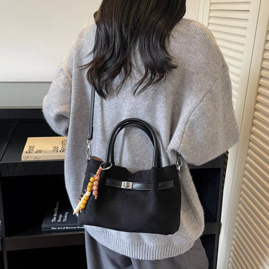 Decorative Lock Suede Handbag Apparel and Accessories
