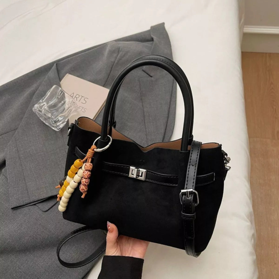Decorative Lock Suede Handbag Apparel and Accessories
