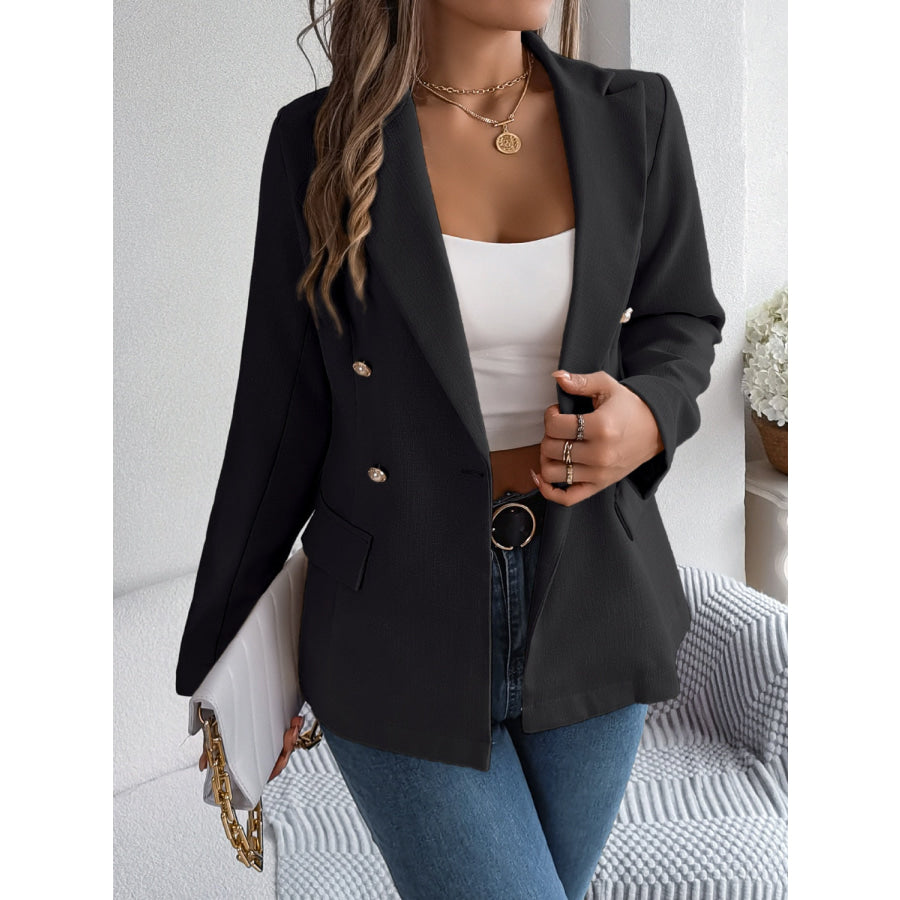 Decorative Pocket Flap Lapel Collar Long Sleeve Blazer Apparel and Accessories