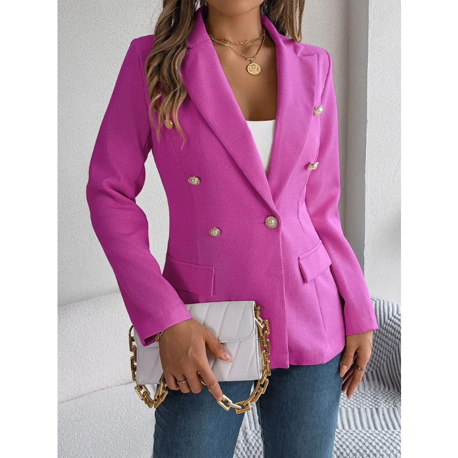 Decorative Pocket Flap Lapel Collar Long Sleeve Blazer Apparel and Accessories