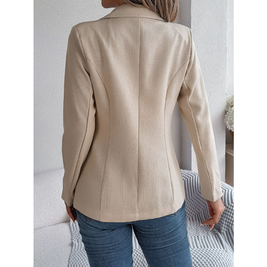 Decorative Pocket Flap Lapel Collar Long Sleeve Blazer Apparel and Accessories