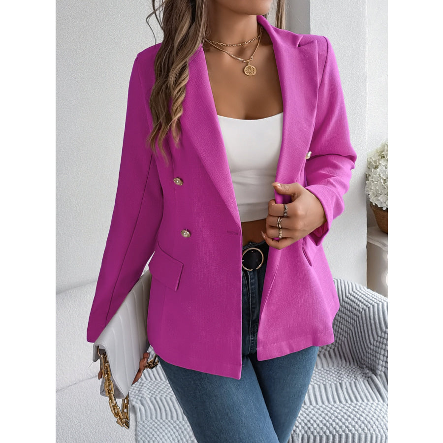 Decorative Pocket Flap Lapel Collar Long Sleeve Blazer Apparel and Accessories