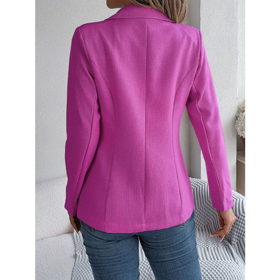 Decorative Pocket Flap Lapel Collar Long Sleeve Blazer Apparel and Accessories