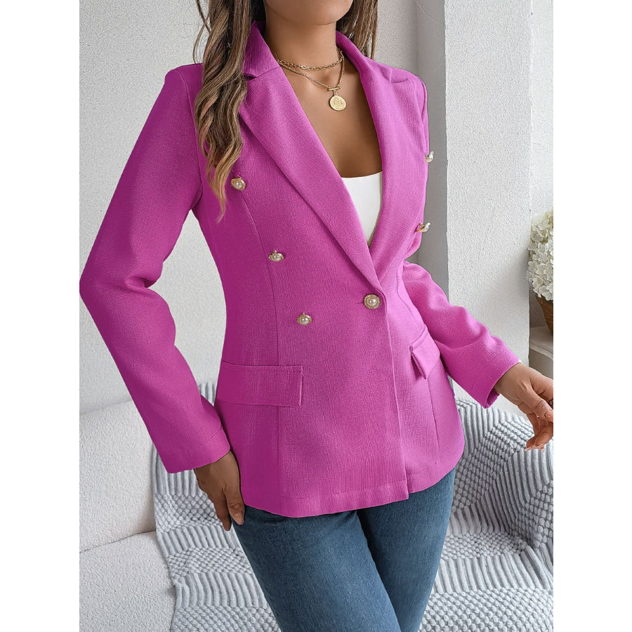 Decorative Pocket Flap Lapel Collar Long Sleeve Blazer Apparel and Accessories