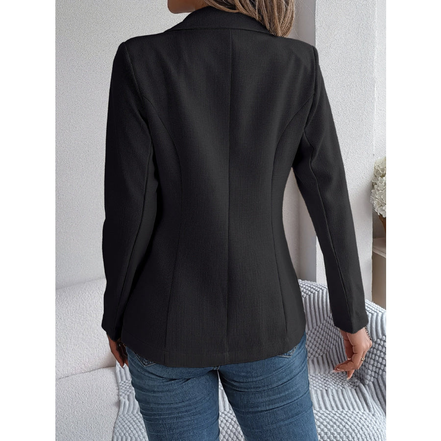 Decorative Pocket Flap Lapel Collar Long Sleeve Blazer Apparel and Accessories