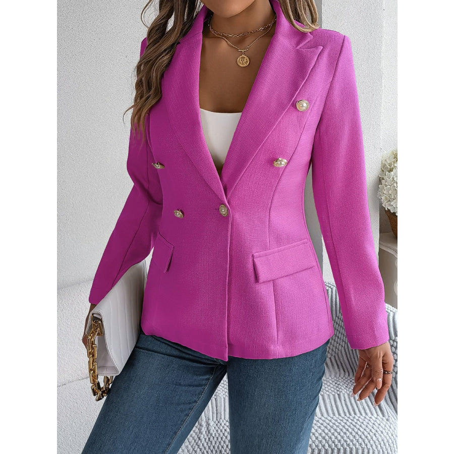 Decorative Pocket Flap Lapel Collar Long Sleeve Blazer Apparel and Accessories